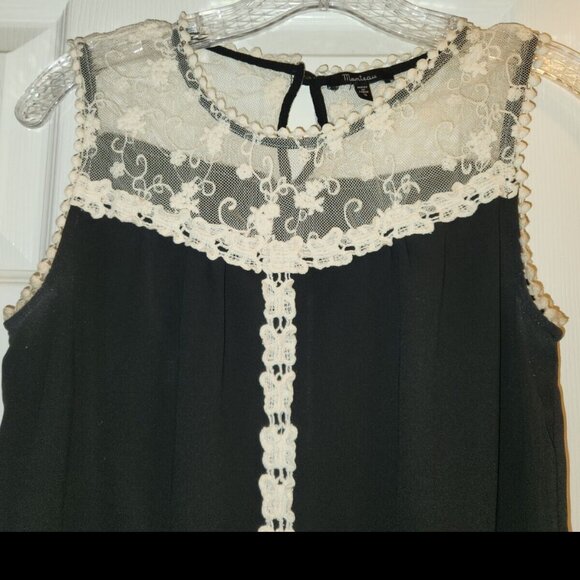 Monteau Sheer Black Ivory Sleeveless Floral Lace Tank Top Small - Picture 2 of 5